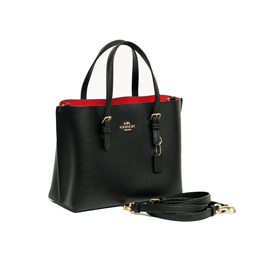 Coach Mollie Tote 25 in Black Refined Grain Leather With Red Interior