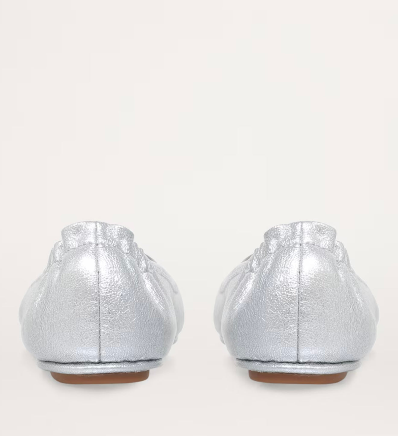 Tory Burch Metallic Leather Minnie Travel Ballet Flats Silver