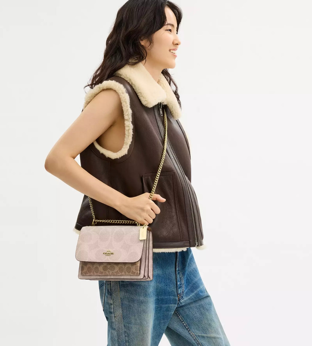 Coach Klare Crossbody in Blocked Signature Canvas (Gold/Sand/Tan)