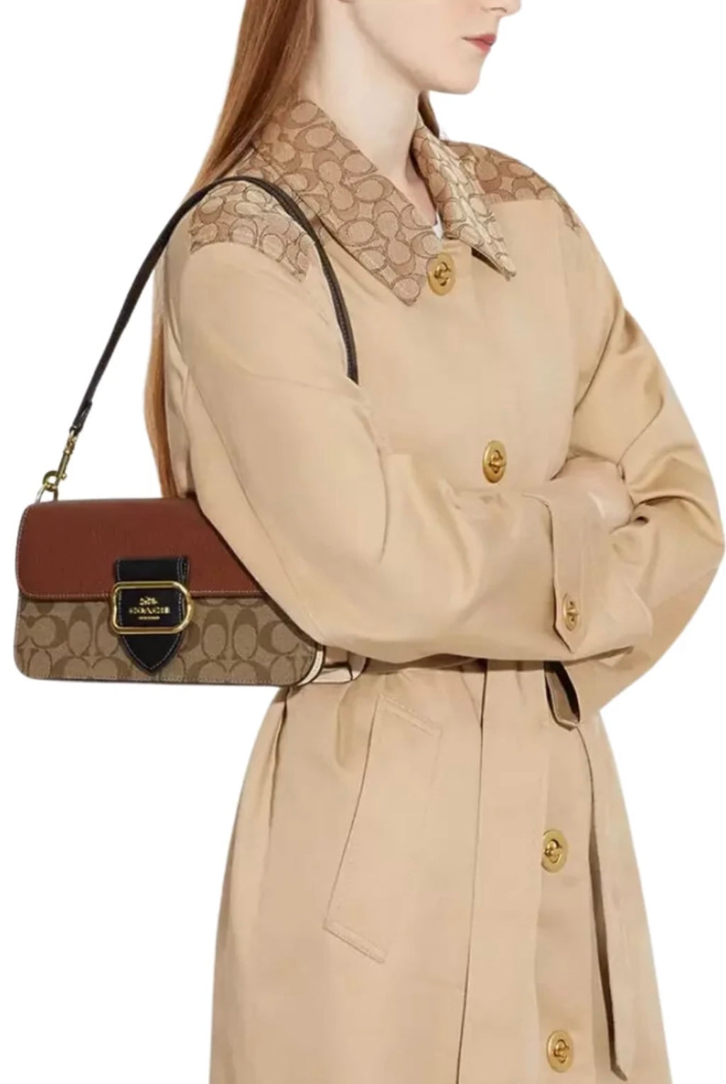 Coach Morgan Crossbody Bag in Color Block Signature Canvas (Gold/Khaki Multi)