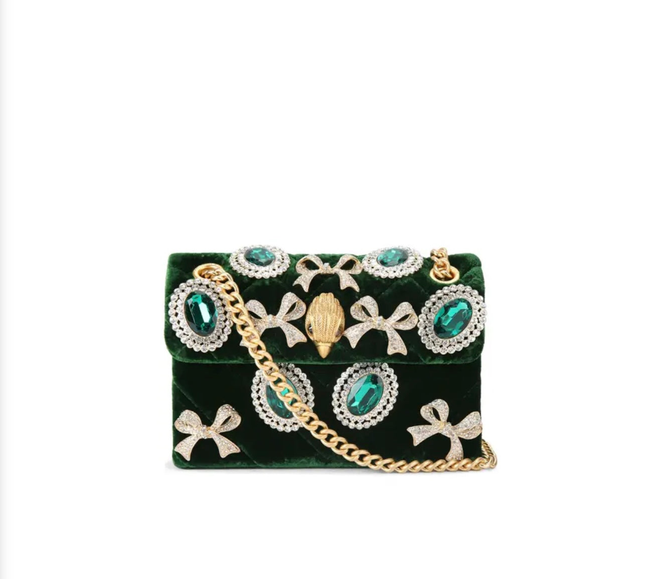 Kurt Geiger Velvet Kensington Bag (Emerald Green)