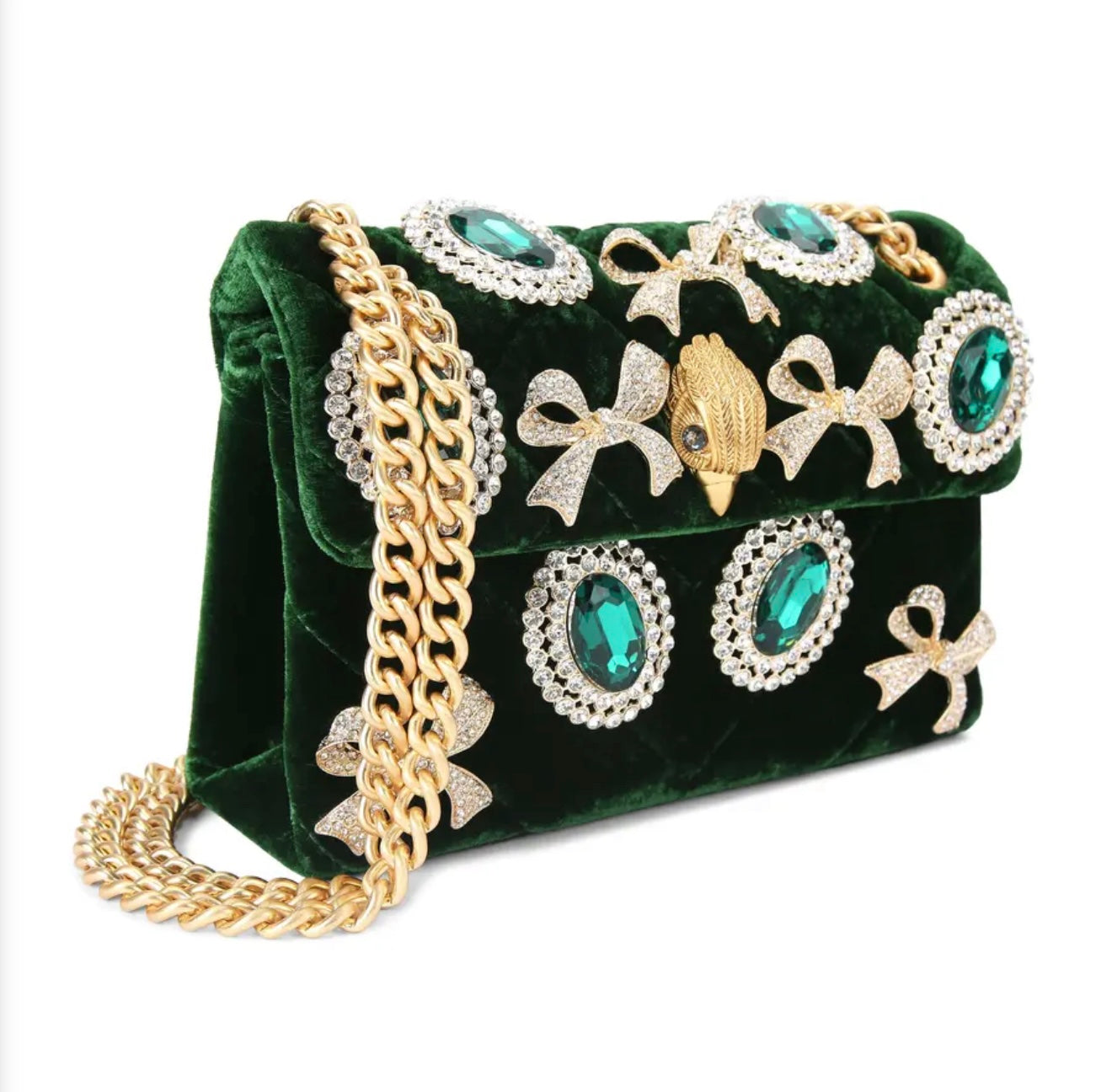 Kurt Geiger Velvet Kensington Bag (Emerald Green)