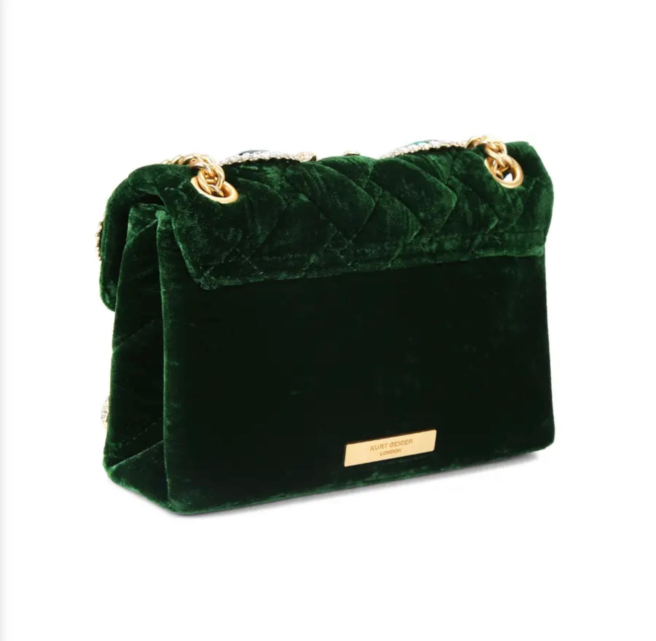 Kurt Geiger Velvet Kensington Bag (Emerald Green)