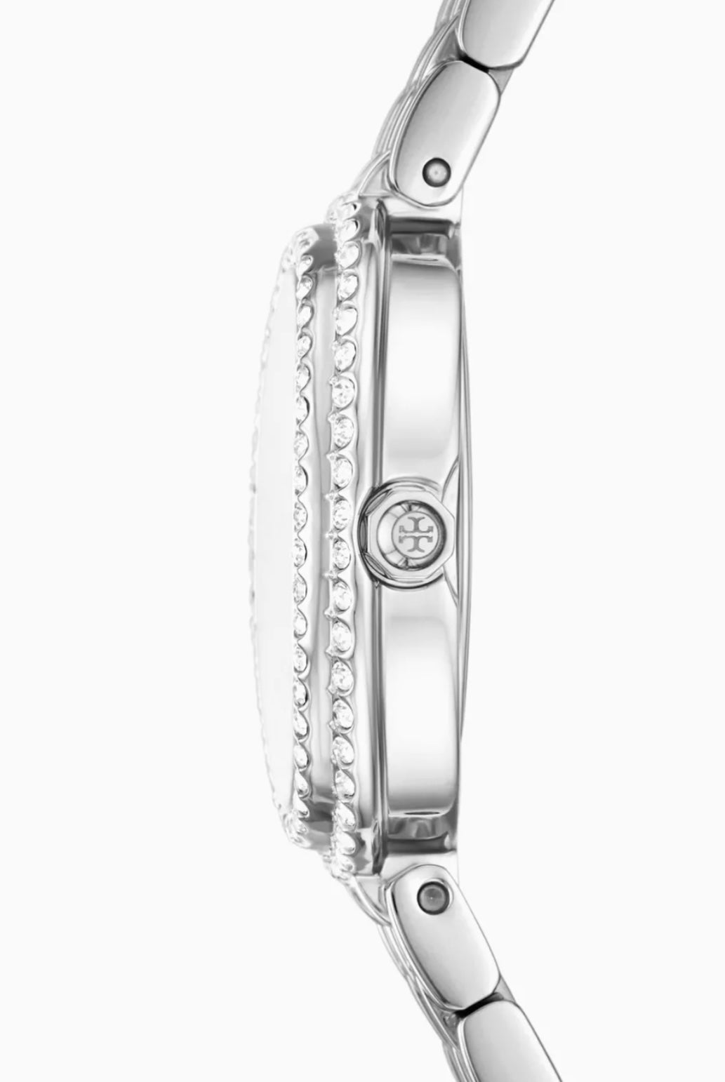 Tory Burch Oval Crystal Bezel Bracelet Watch (Silver-Navy)