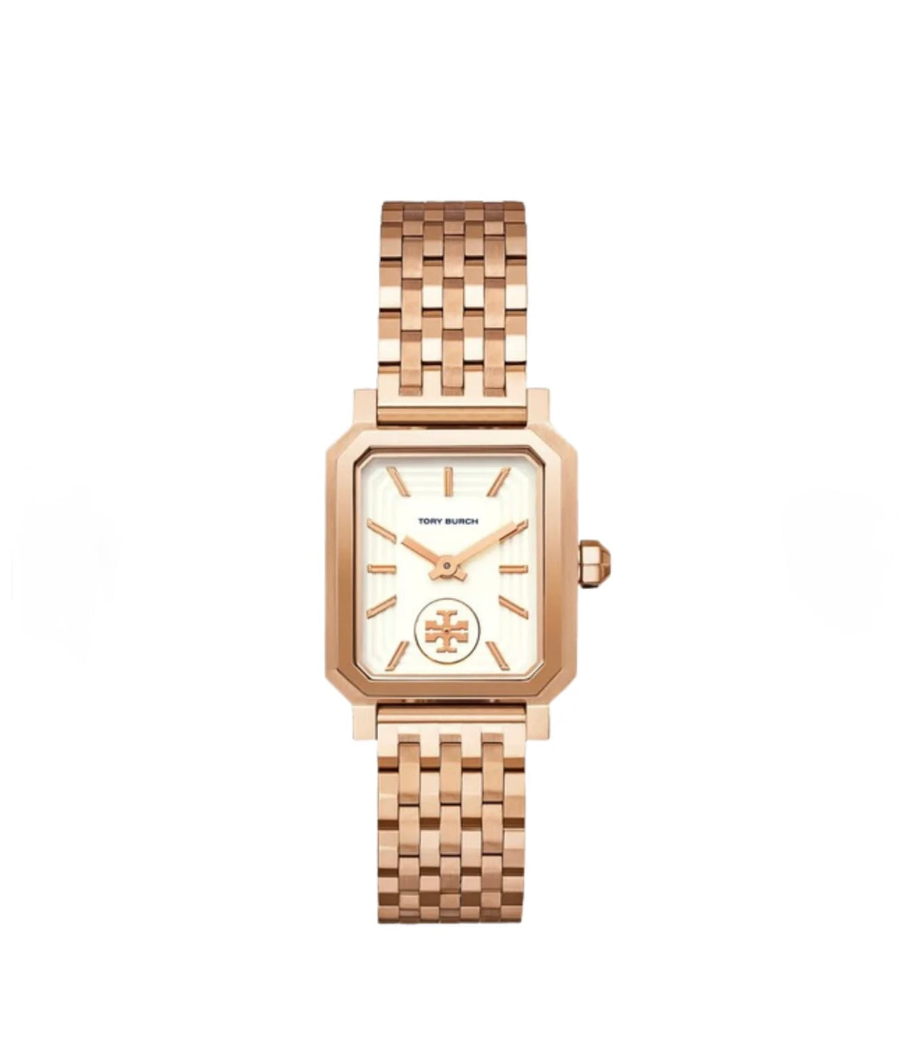 Tory Burch Robinson Rectangular Rose Gold Watch (Ivory Dial)