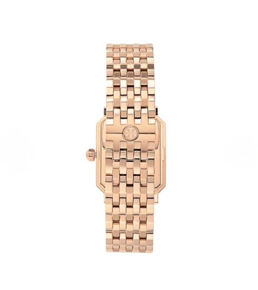 Tory Burch Robinson Rectangular Rose Gold Watch (Ivory Dial)