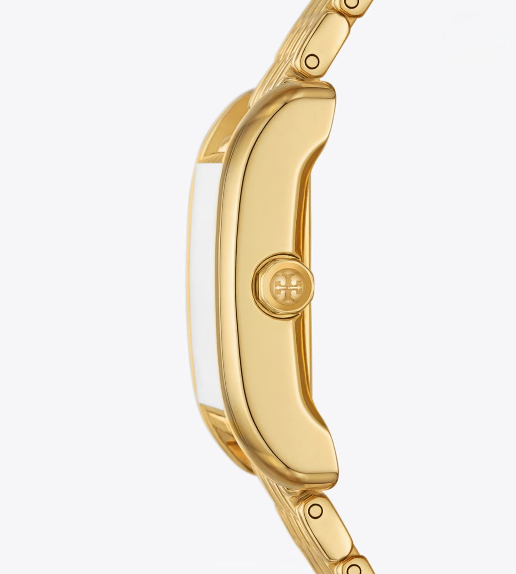 Tory Burch Eleanor Geometric Case - Clean Ivory Dial & Signature Logo (Gold-Tone)