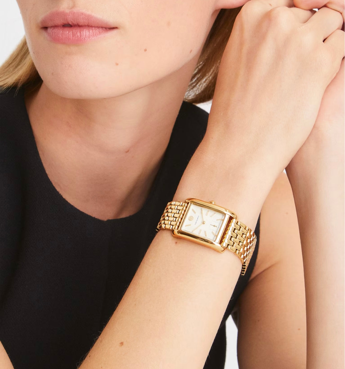 Tory Burch Eleanor Geometric Case - Clean Ivory Dial & Signature Logo (Gold-Tone)