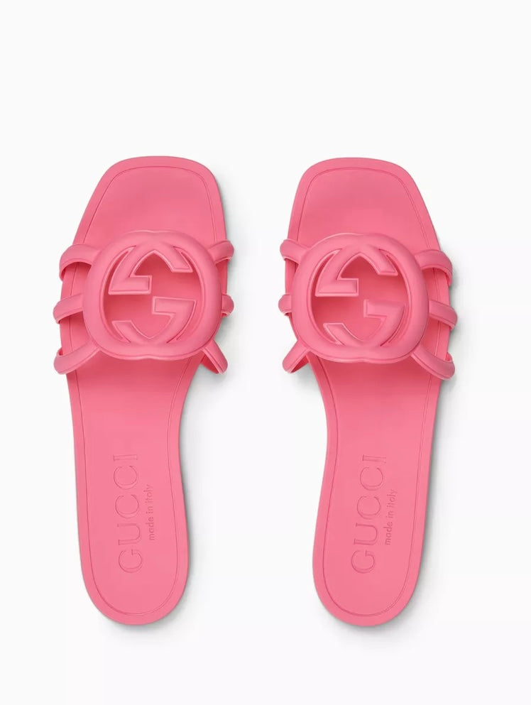 GUCCI Interlocking G Slide Sandal - Rubber Sole (Pink)
