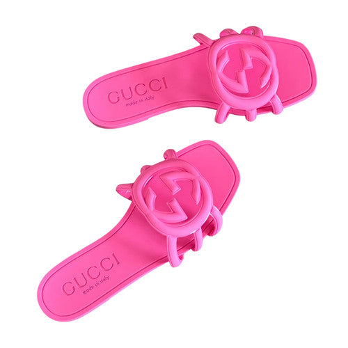 GUCCI Interlocking G Slide Sandal - Rubber Sole (Fuchsia Pink)
