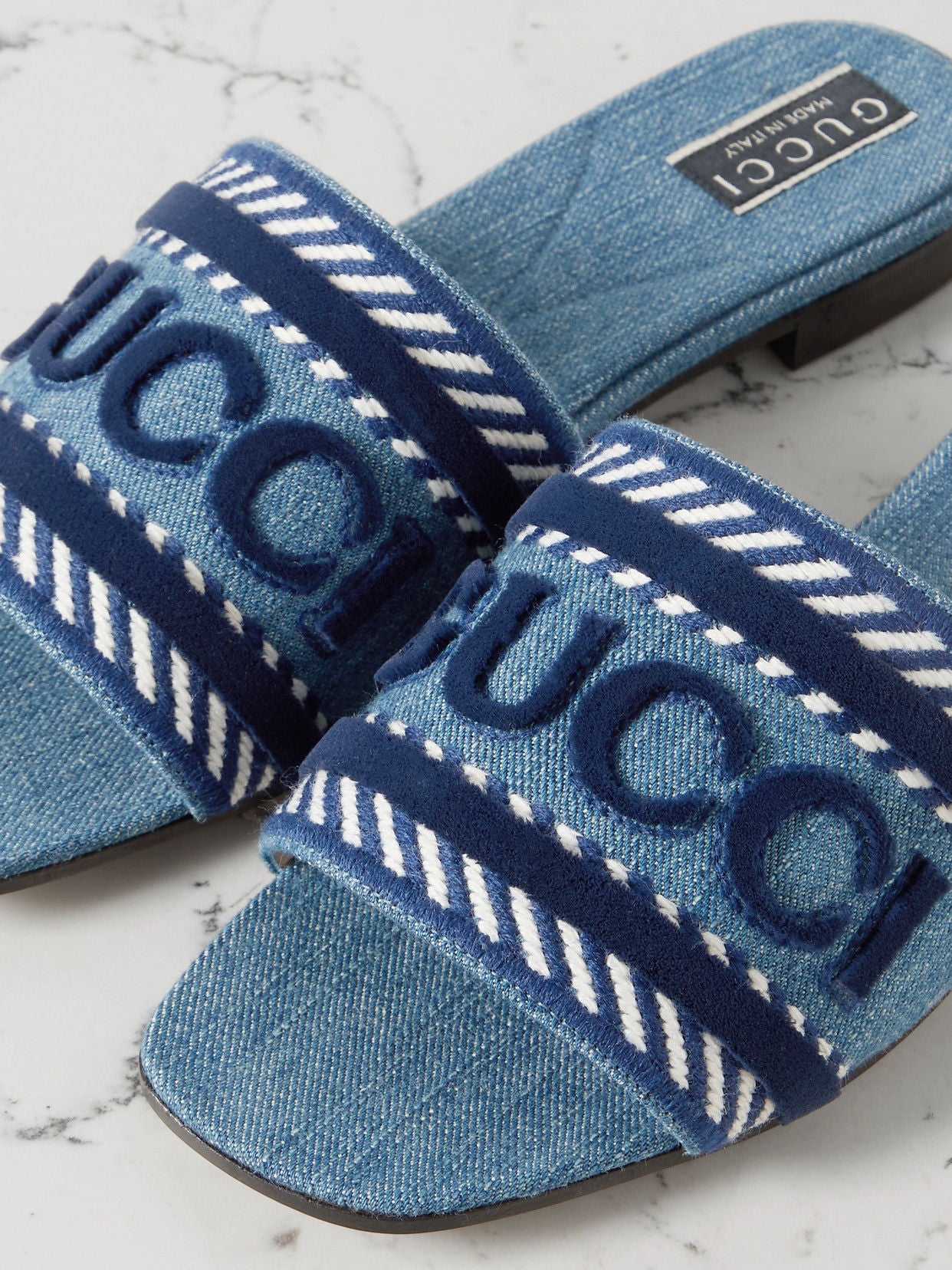 GUCCI Jane Denim Slide Sandals (Light Blue)