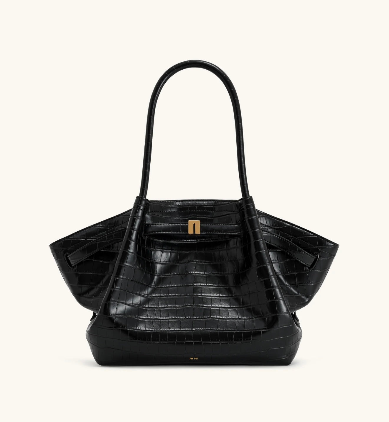 JW Pei Hana Medium Tote Bag (Black Croc)
