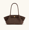 JW Pei Hanna Wide Faux Suede Tote Bag (Dark Brown)