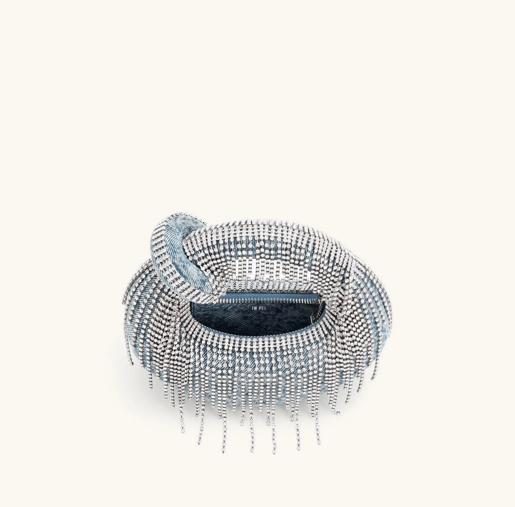 JW Pei Abacus Denim Artificial Crystal Mini Top Handle Bag (Blue)