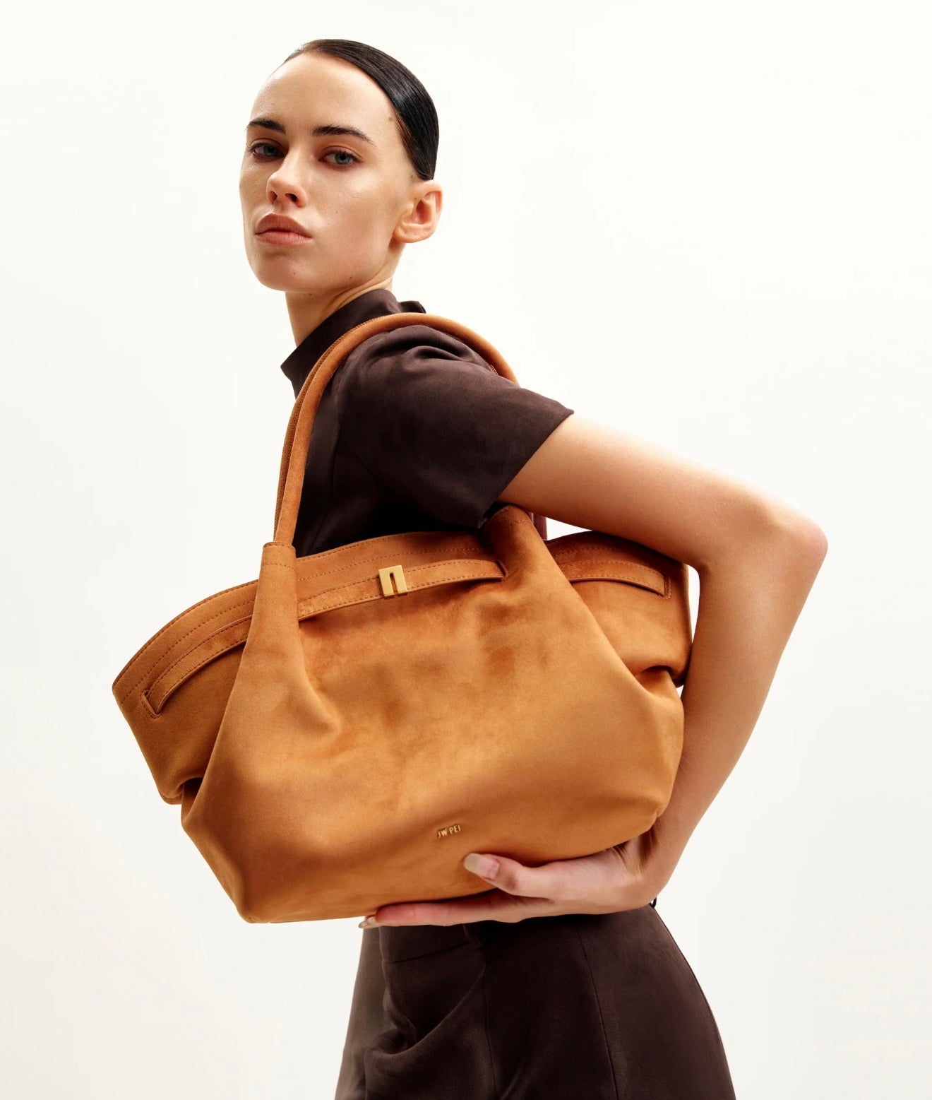 JW Pei Hana Medium Faux Suede Tote Bag (Brown)