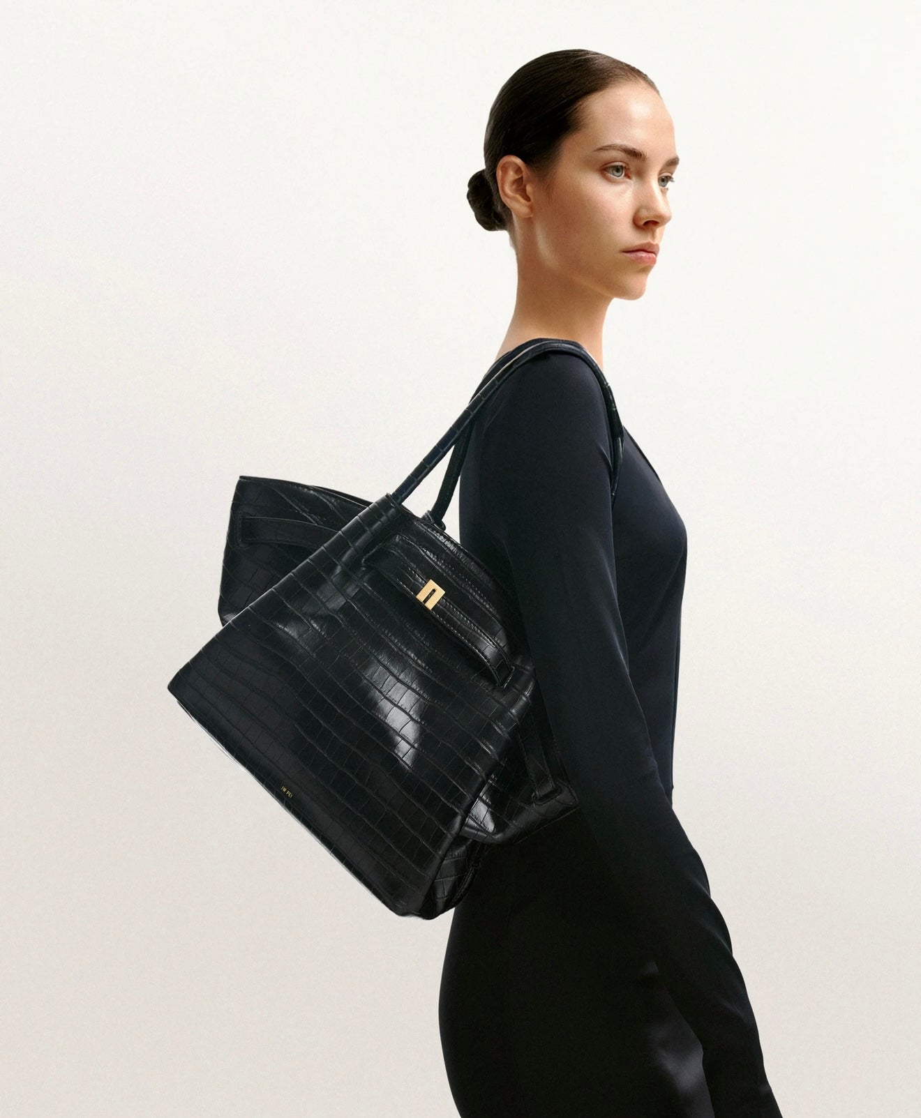 JW Pei Hana Medium Tote Bag (Black Croc)