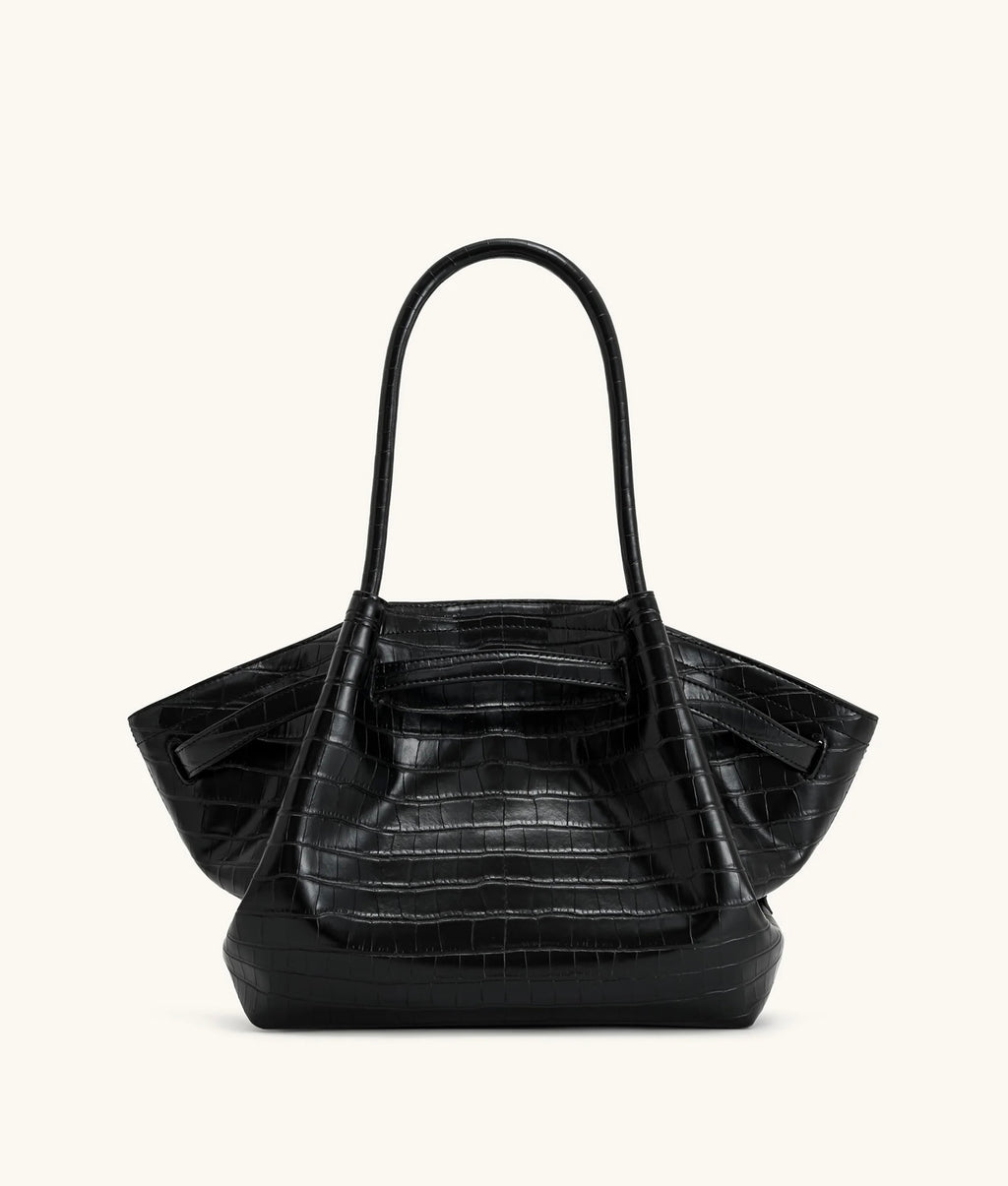 JW Pei Hana Medium Tote Bag (Black Croc)