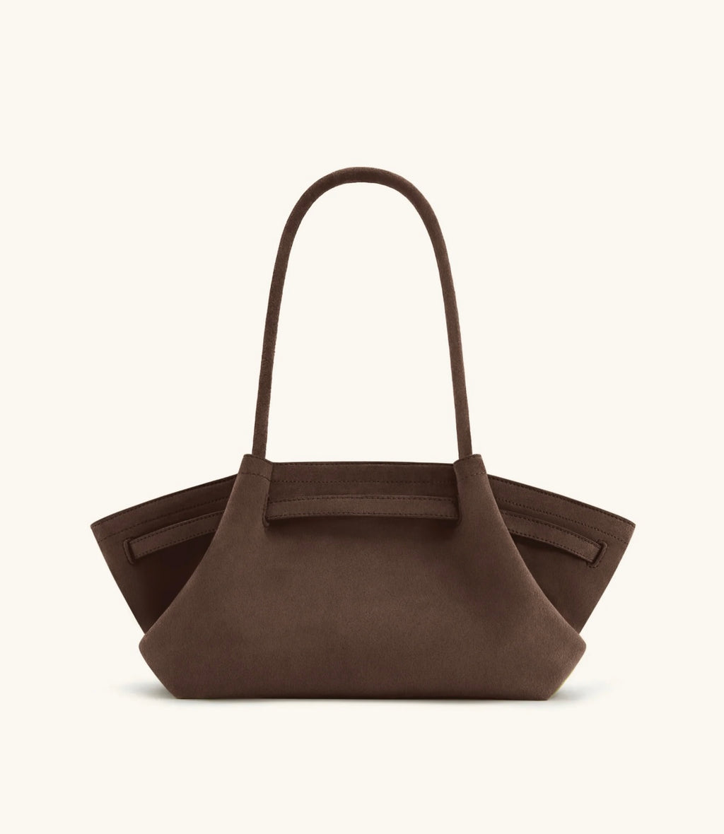 JW Pei Hanna Wide Faux Suede Tote Bag (Dark Brown)