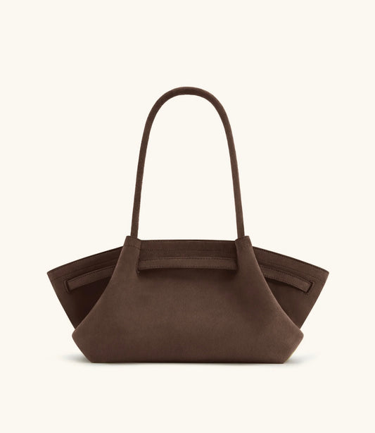 JW Pei Hanna Wide Faux Suede Tote Bag (Dark Brown)