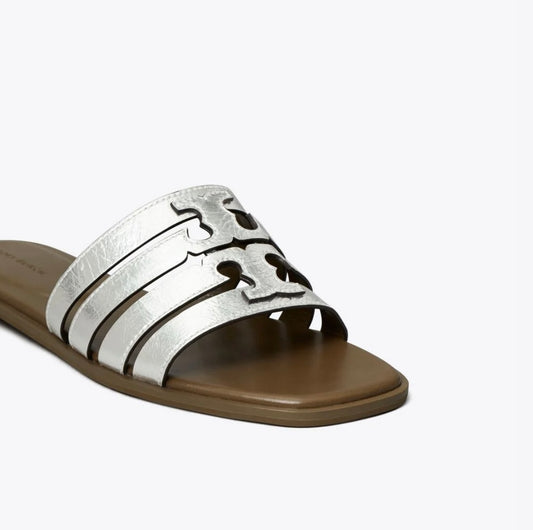 Tory Burch Ines Cage Slide Sandals (Silver)