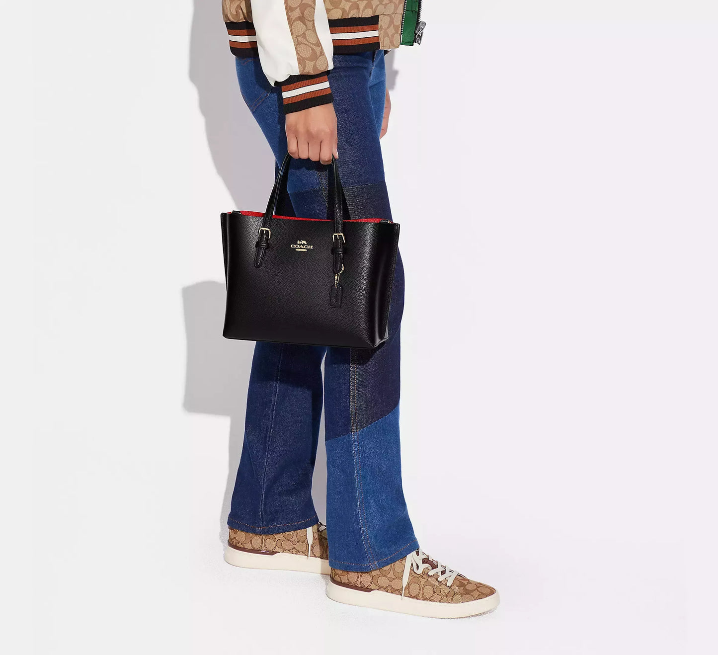 Coach Mollie Tote 25 in Black Refined Grain Leather With Red Interior