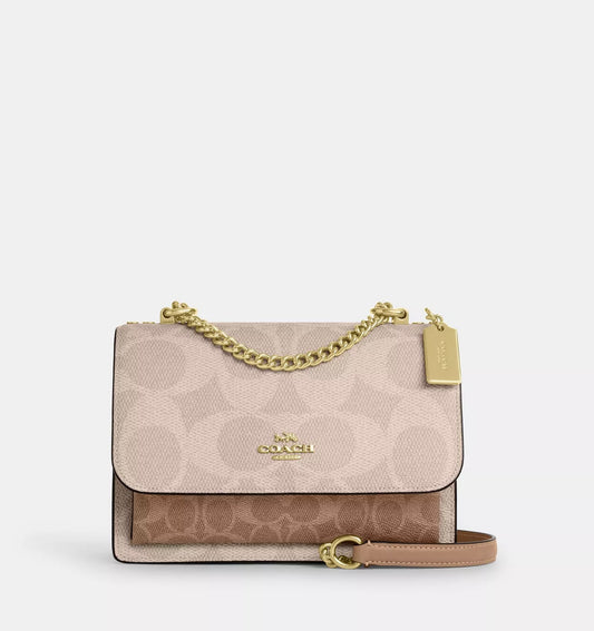 Coach Klare Crossbody in Blocked Signature Canvas (Gold/Sand/Tan)