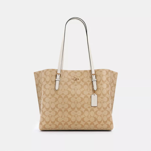 Coach Mollie Tote Bag in Signature Canvas (Gold/Light Khaki Chalk)