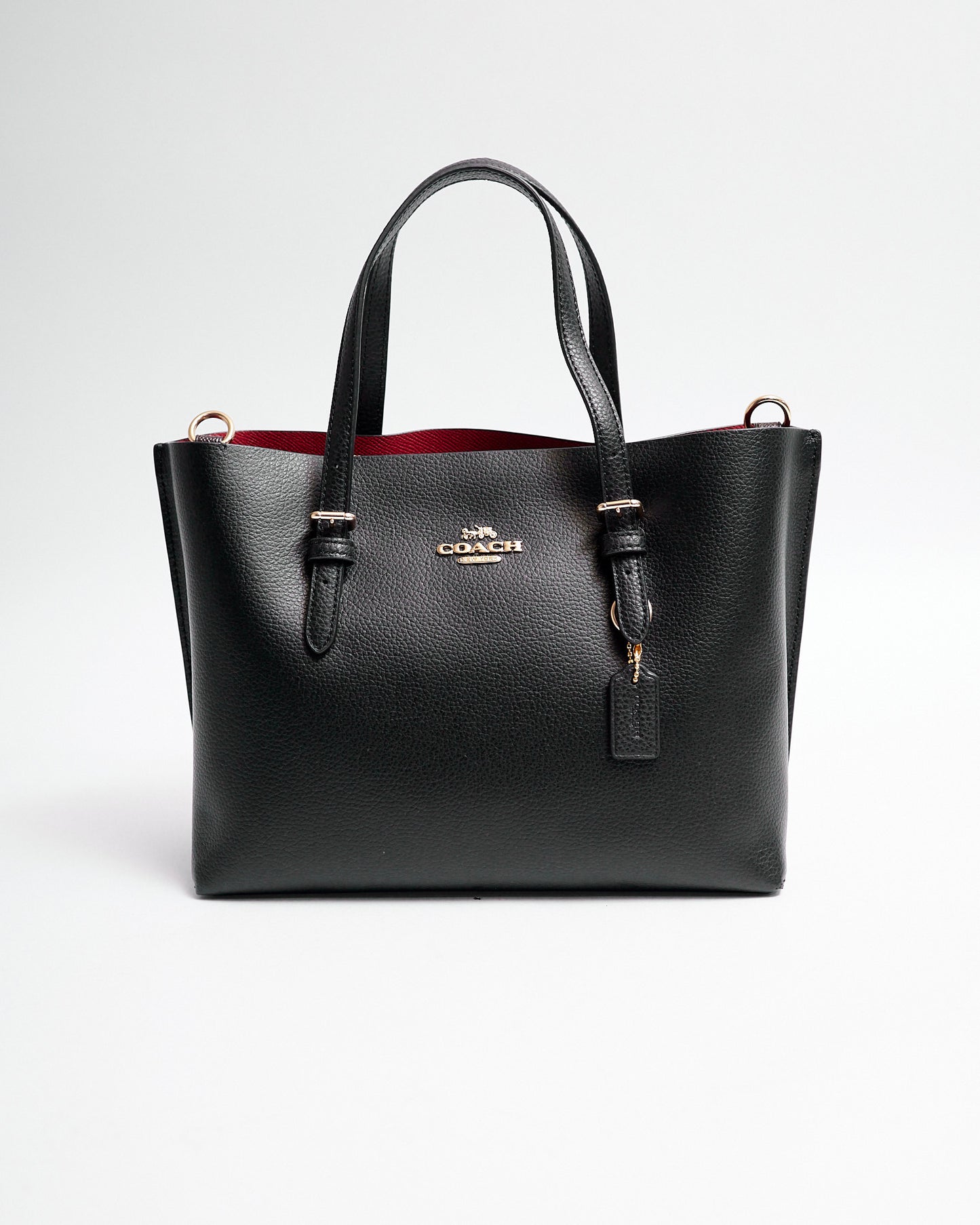 Coach Mollie Tote 25 in Black Refined Grain Leather With Red Interior