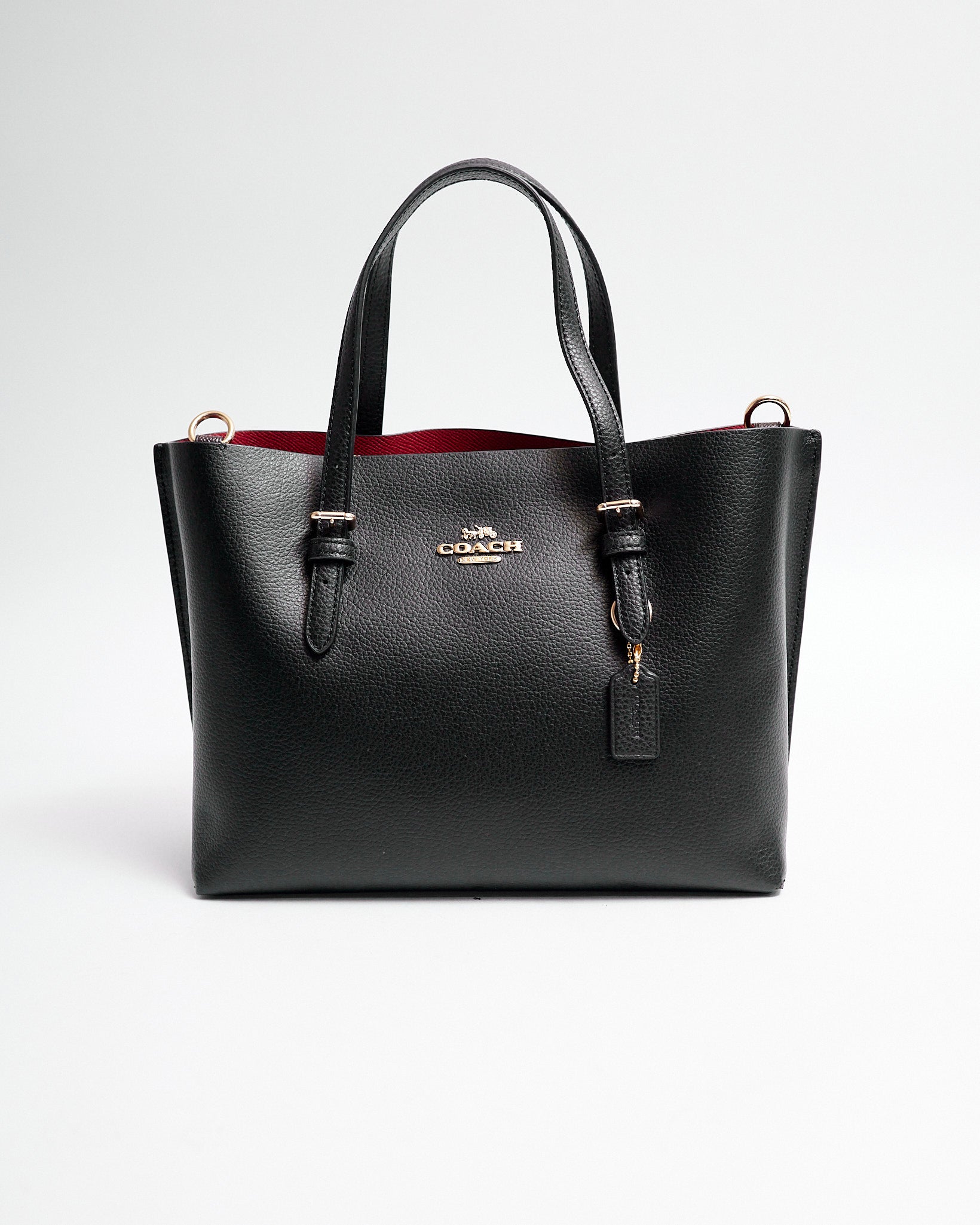 Coach Mollie Tote 25 in Black Refined Grain Leather With Red Interior