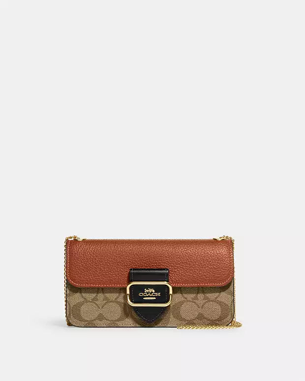 Coach Morgan Crossbody Bag in Color Block Signature Canvas (Gold/Khaki Multi)