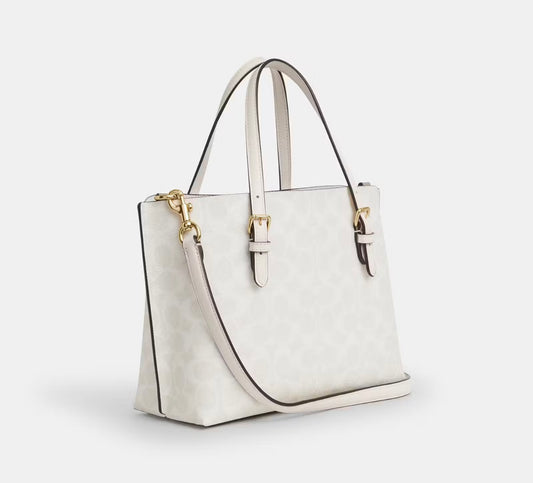 Coach Mollie Tote 25 in Signature Canvas (Gold/White/Chalk)