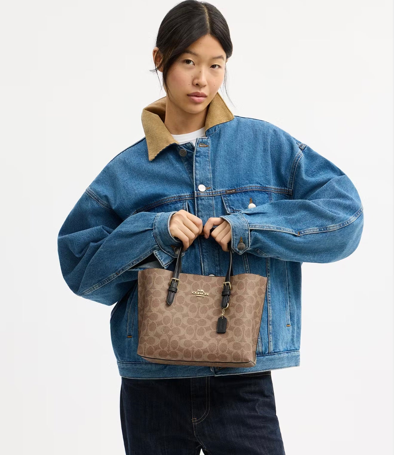 Coach Mollie Tote Bag 25 in Signature Canvas (Gold/Tan/Black)