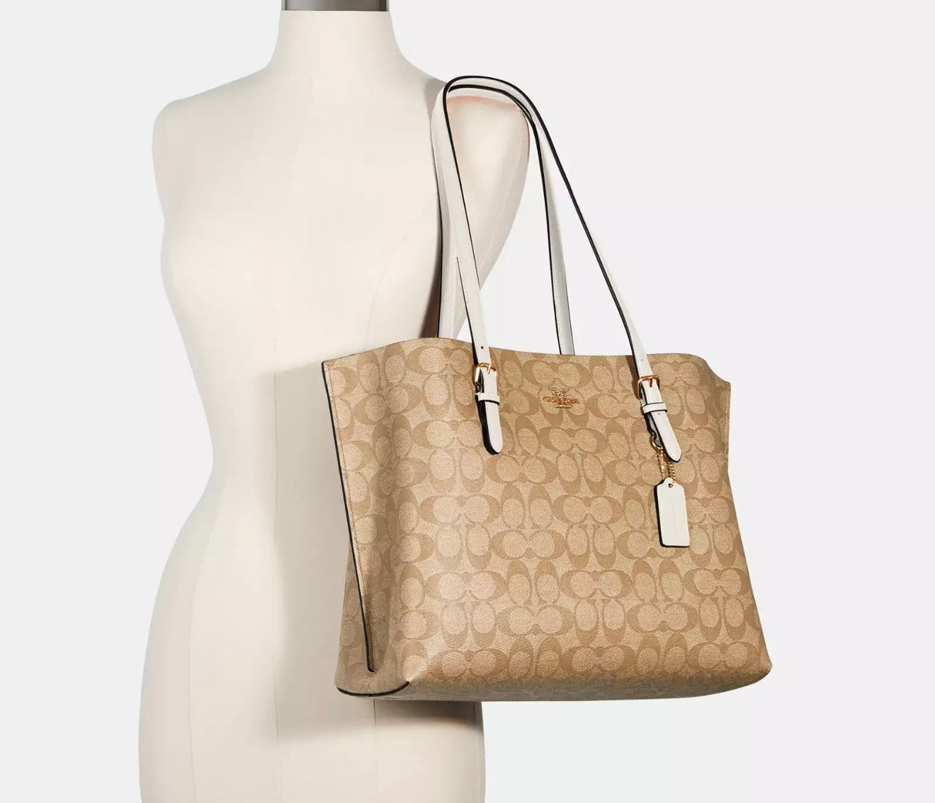 Coach Mollie Tote Bag in Signature Canvas (Gold/Light Khaki Chalk)