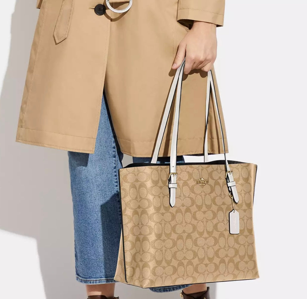 Coach Mollie Tote Bag in Signature Canvas (Gold/Light Khaki Chalk)
