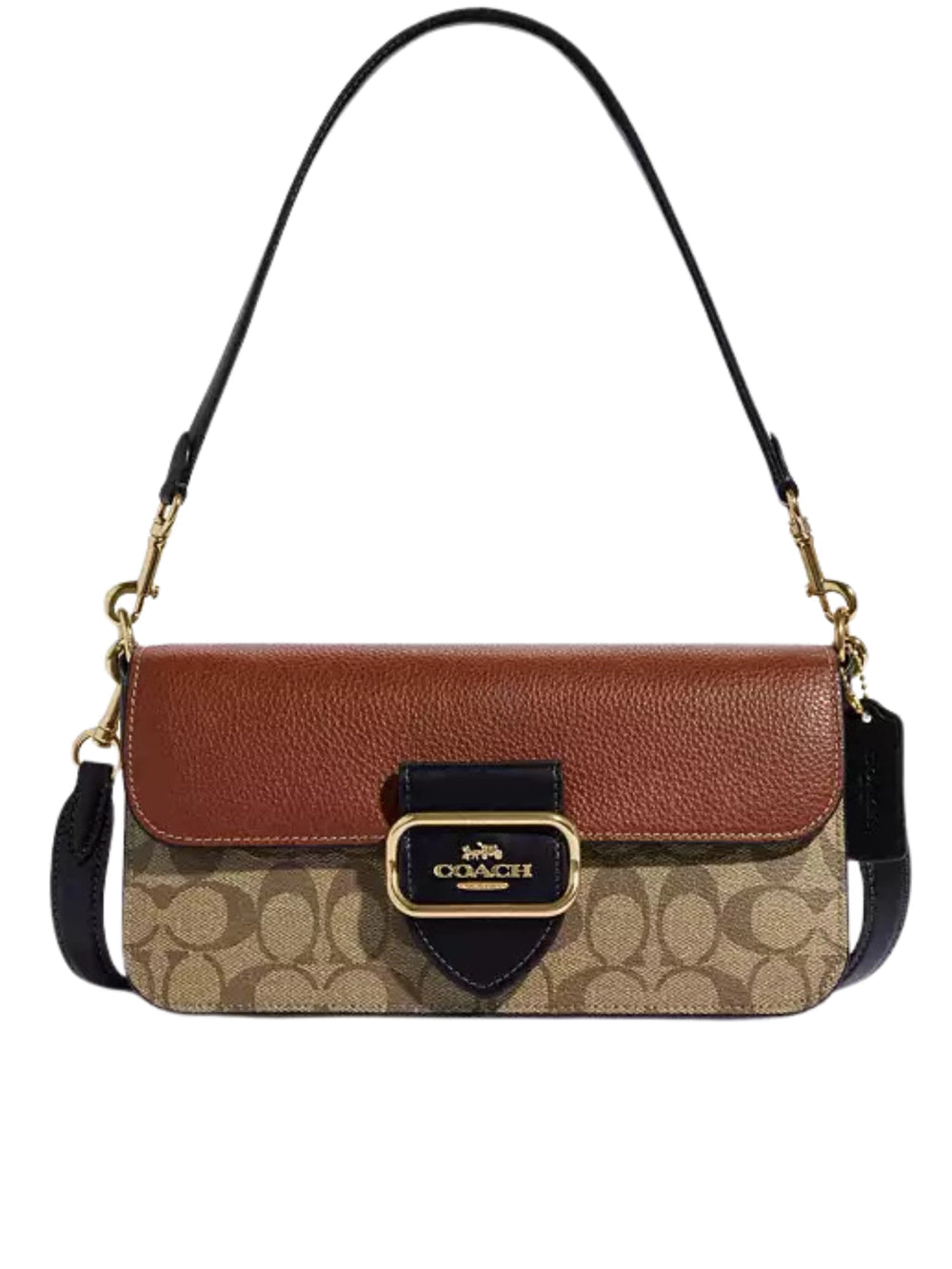 Coach Morgan Crossbody Bag in Color Block Signature Canvas (Gold/Khaki Multi)